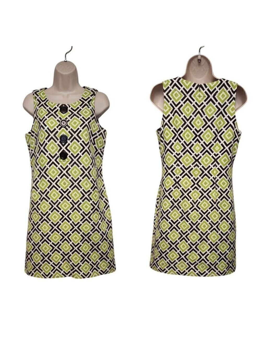 MichaelโKors Green Brown Geometric Print Shift Dress Pockets Size 8
